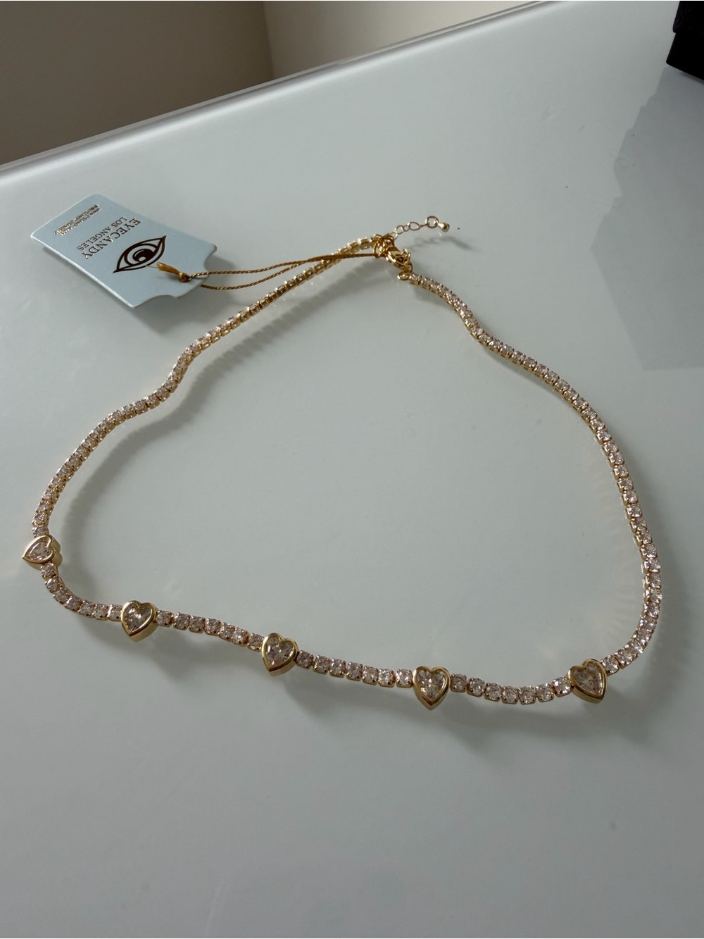 Gold Heart Crystal Tennis Necklace